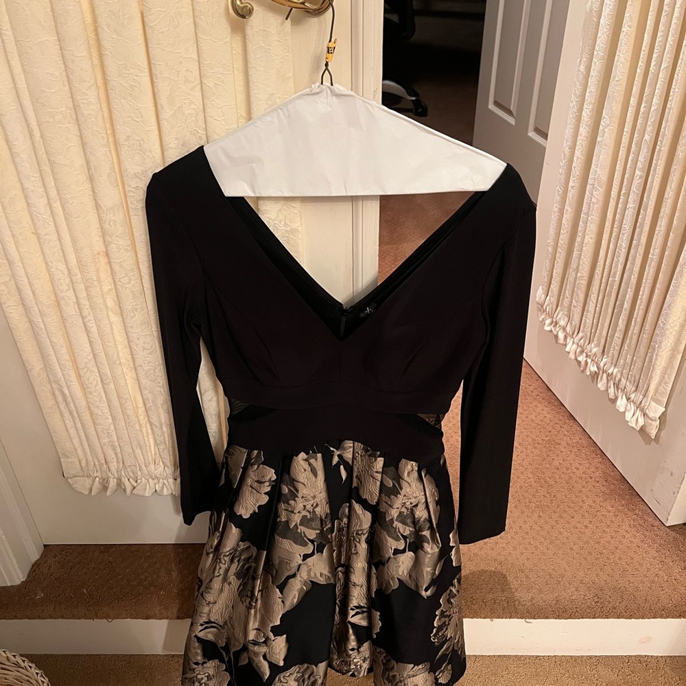 Xscape Black and Gold 3/4 Sleeve Dress